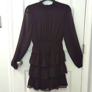 NWOT Express Long Sleeve Tiered Ruffle Mini Dress in Eggplant Size XS